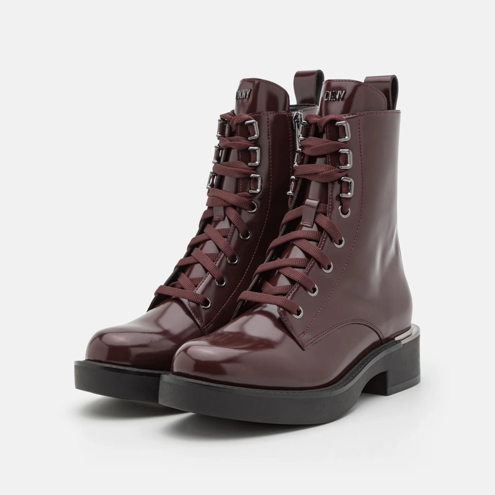DKNY Talma Bordeaux Wine Combat Boot Sz 7 BNWB - Picture 3 of 4